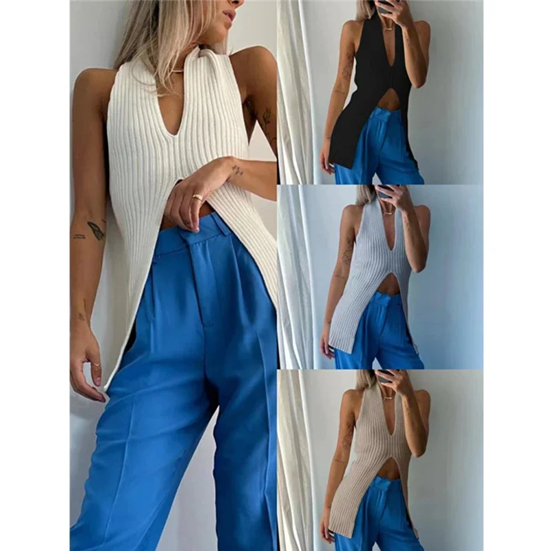 Spring and Summer New Women's Neck Vest Fashionable Women's Slim Fit Sexy Elegant Backless Sleeveless Top