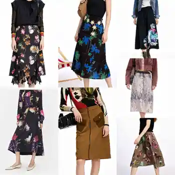 2026 Foreign Trade Spain Original Single Women's Half Skirt Abstract Flower Print Splicing Waist Skirt New Product
