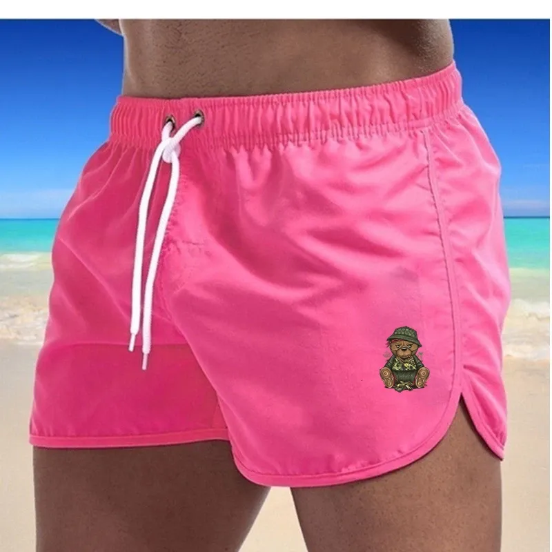 Maiô padrão urso masculino, shorts de marca, sexy, cintura baixa, respirável, surf na praia, 2024