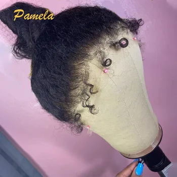 Hidden Strap Kinky Edges Kinky Straight 360 Lace Front Glueless Wig Human Hair Invisible Strap Ready To Go With Drawsting