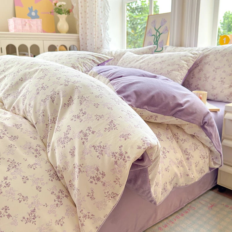 Premium Bedding Set Duvet Cover Set :1 Duvet Cover (Cotton A-Side,Flannel B-Side) + 2 Pillowcases, Super Soft Breathable