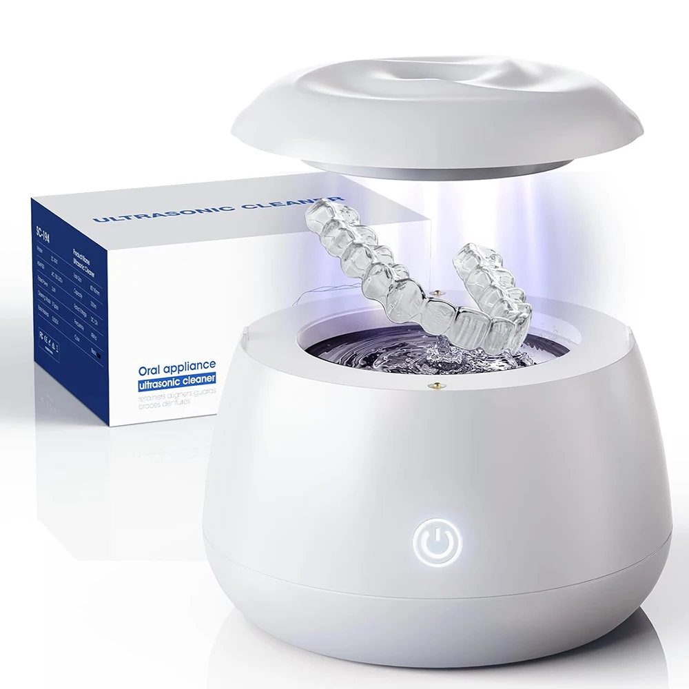 KUNPHY Dental Cleaning Pod 200ML 48kHz Ultrasonic Retainer Cleaner Machine for Jewelry Dentures Dental Appliances UV Cleaner 2