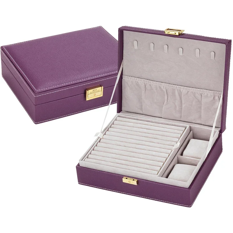 

Simple Style Home Jewelry Boxes Big Capacity Pure Color Leather Jewelry Organizer Box Earrings Necklace Ring Display Storage Box