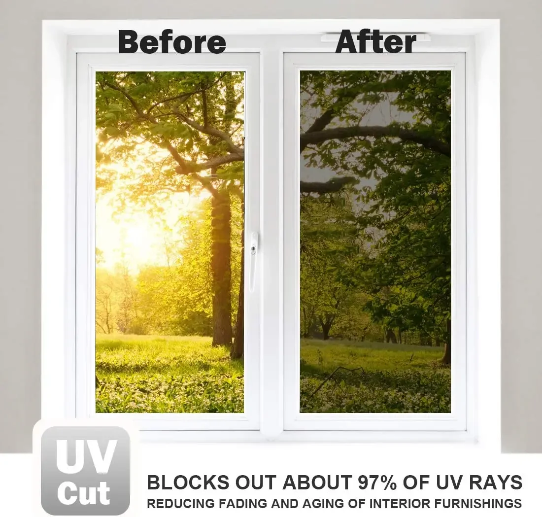 One Way Mirror Window Film Privacy Self-Adhesive Decorative Heat Control Anti UV Window Tint for Home and Office Black Silver window film window privacy film