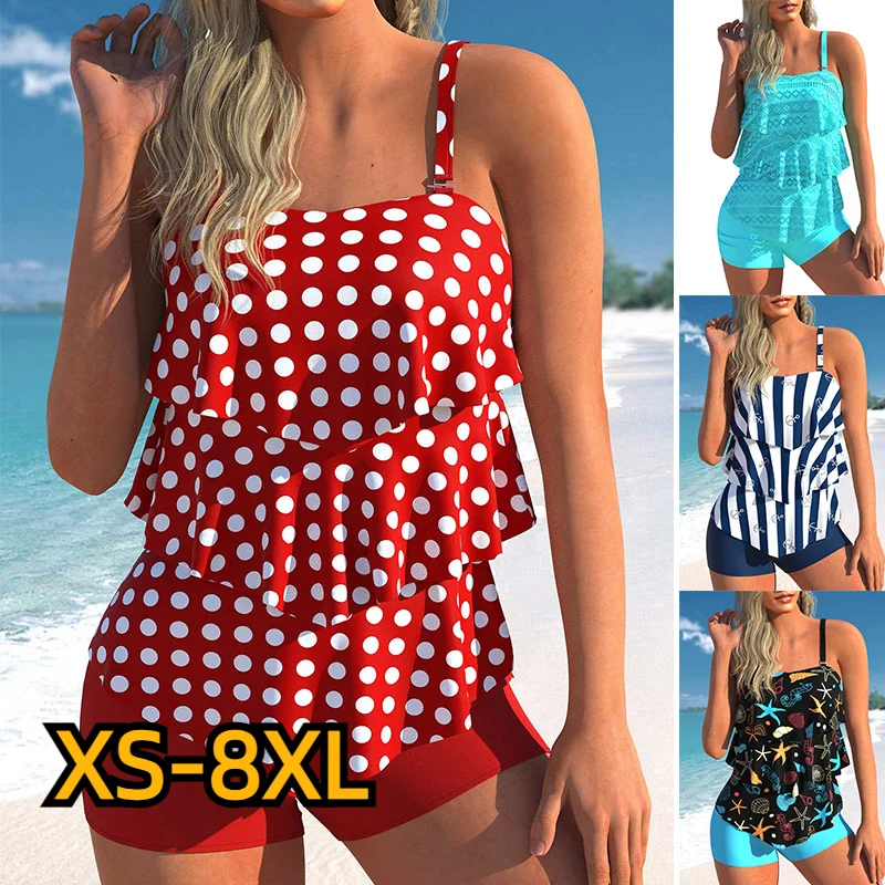 

2023 Women High Waist Tankini Summer New Design Printing Swimwear Swimsuit Bikini Bathing Suit Two Piece Set Beach Weart XS-8XL