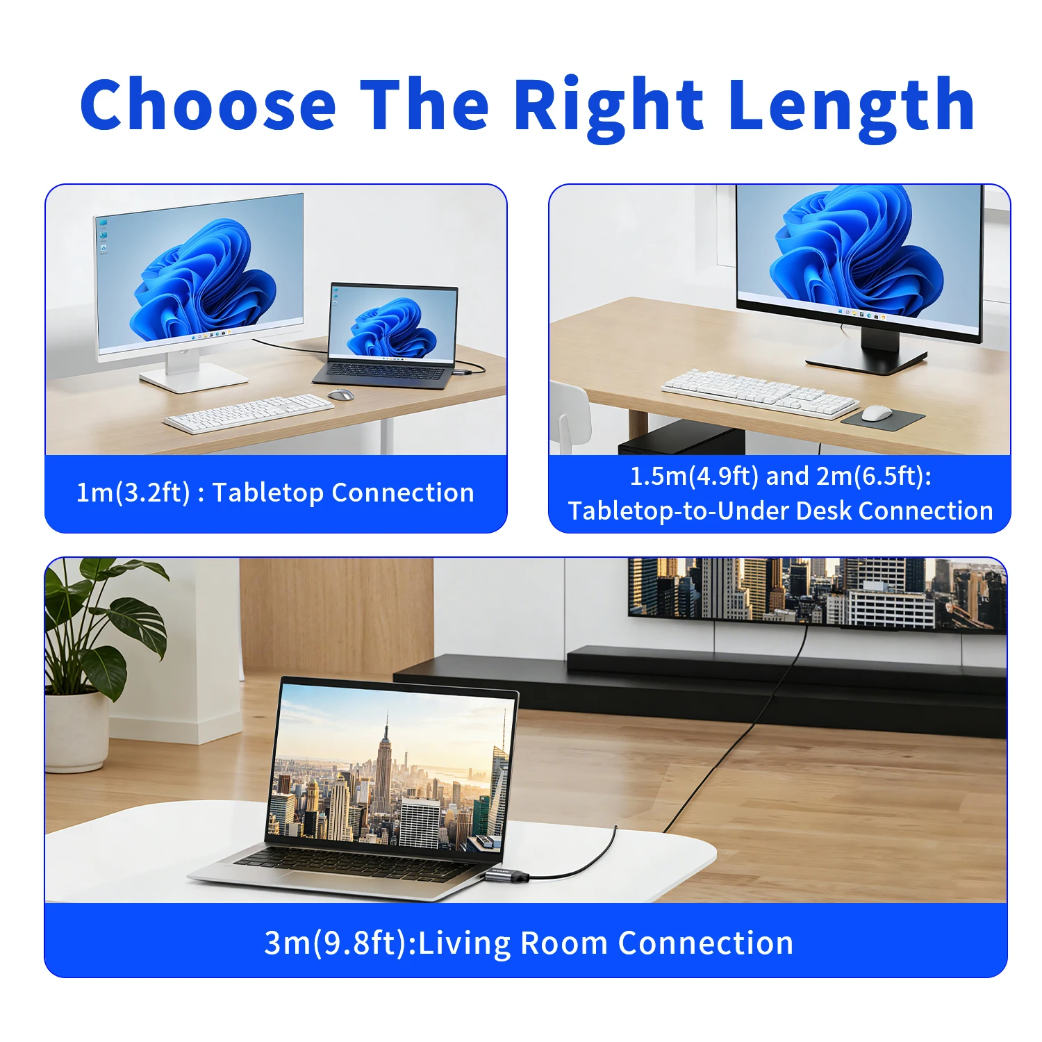 4K60Hz DisplayPort to HDMI Cable for Laptops, PCs, TVs, and Projectors