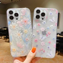 

Phone Case For iPhone 13 Pro Max Case Apple Fundas iPhone 11 XR 12 7 8 Plus X XS Max 12 Mini SE 2020 Flower Transparent Covers
