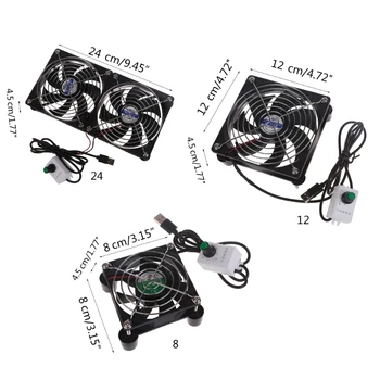 내장 메쉬 패드 USB 전원 선풍기, USB 라우터 TV/광대역 고양이 셋톱 박스 외부 쿨러, 3000RPM, 8cm, 12cm, 24cm