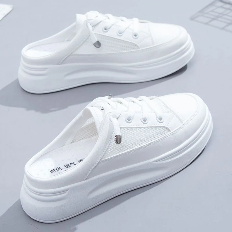 

2024 New Spring Baotou Half Slippers Outer Wear Fashion New Summer Women's Shoes Mesh Breathable White Shoes Korean Shoes Women