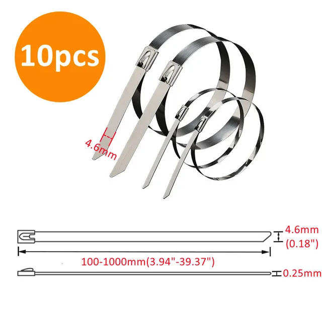10 20 100 Pcs Stainless Steel Metal Cable Ties Exhaust Wrap Coated