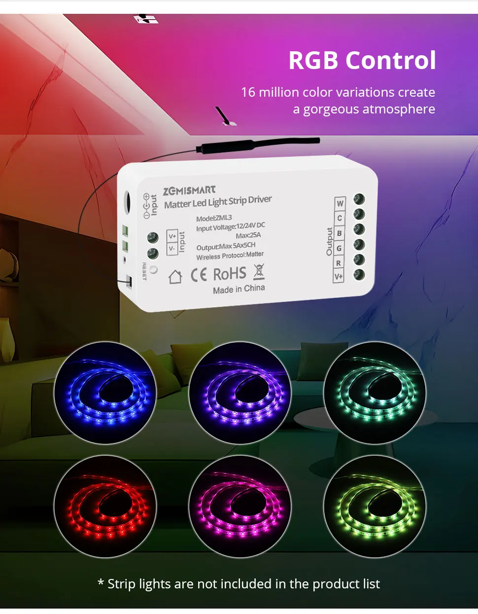 Matter RGBCCT Led Strip Light Driver 12V 24V DC Smart Controller Homekit Smartth