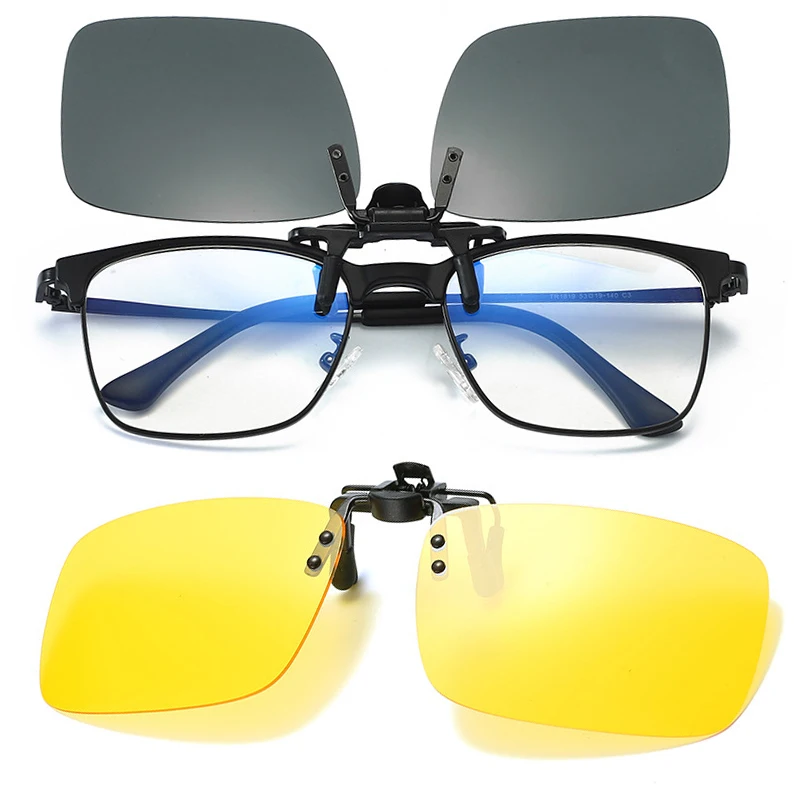 Grey Lenses Polarized Sunglasses Clip On Flip Up UV 380 Driving Fishing  Night Vision Clips for Men Women Anti-glare Sunglasses