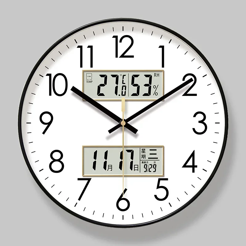 Modern Atomic Wall Clock Temperature Digital Calendar Analog Silent Wall Clock Round Non-Ticking Wall Clock for Office Bedroom