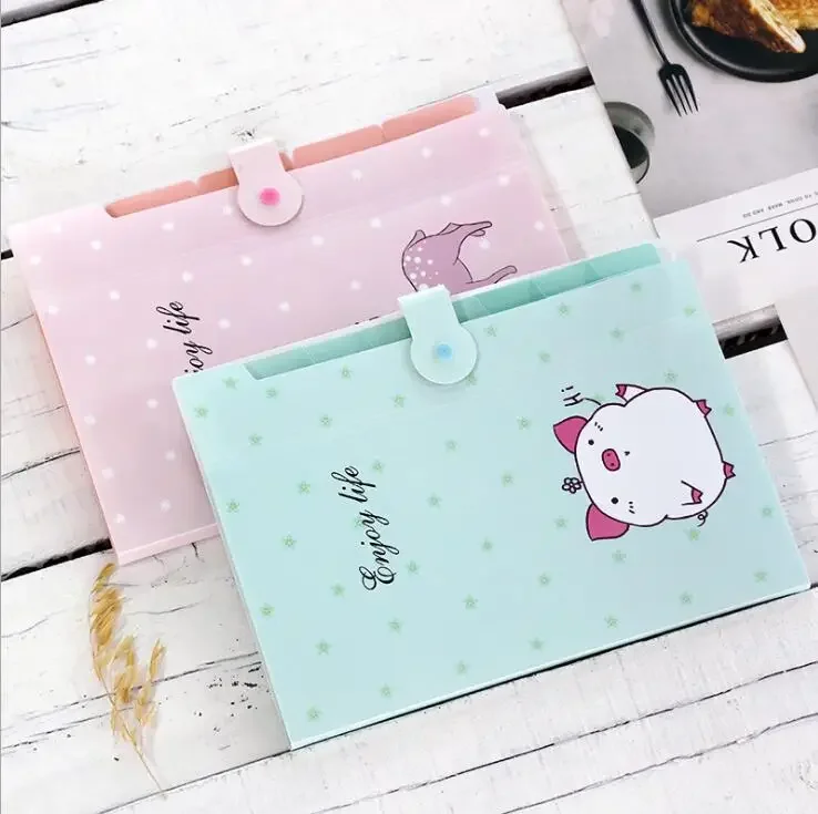 Cute Plastic A4 File Folders 5 Pockets Office Expanding Document Stationery Organizer with Button Closure School Supplies file bag