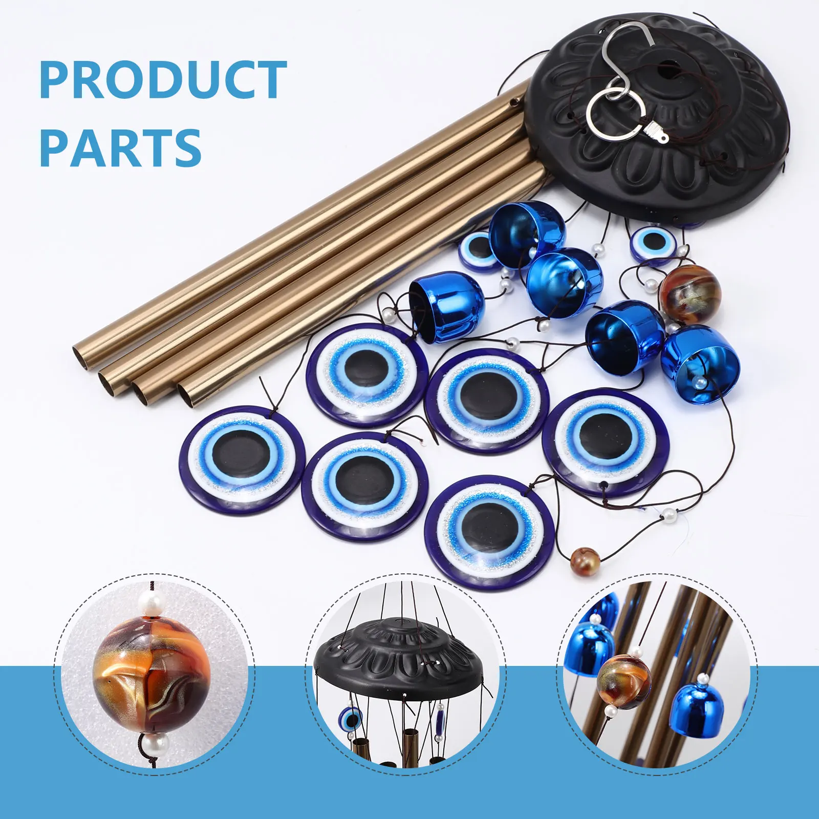 YEBON Blue Evil Eye Amulet Wind Chimes Bells Outdoor Decor,Metal Windchimes for Garden Patio Backyard Home Decor 2