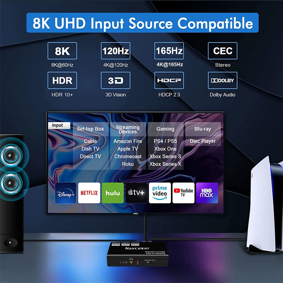 8K 60HZ HDMI-Compatible Converter HDMI2.1 Audio Extractor With 7.1CH/5.1/2.0 Coa