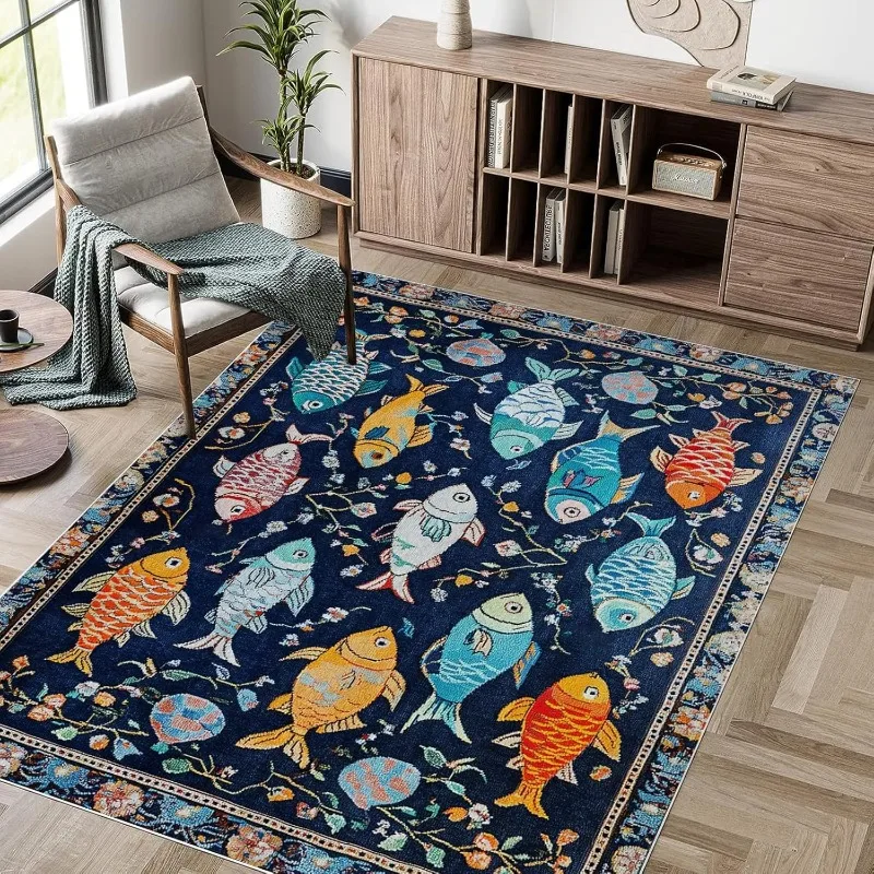 Retro Living Room Carpet Large Area Butterfly Floral Print Bedroom Rug Machine Washable Non-slip Coffee Table Sofa Mats Alfombra