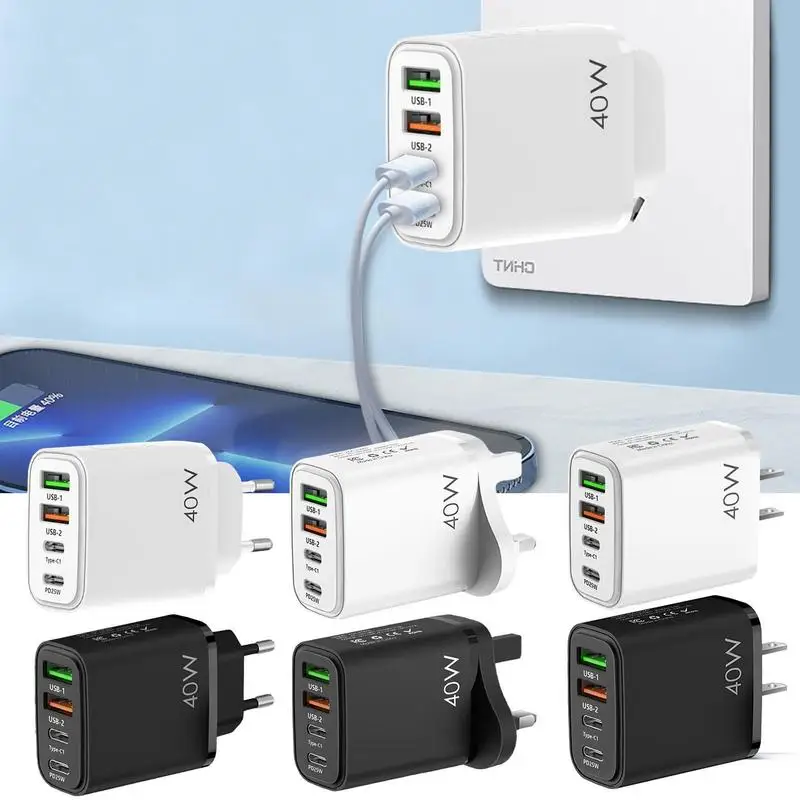 

USB C Charger Cable Overcurrent Protection 40W PD 4 Port Charging Cable Portable Charger Block For Headphone Tablet 100-240V