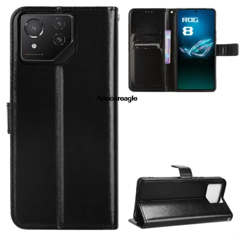 Black Guard On Per Asus Rog Phone 8 Pro Case Flip Luxury Wallet Pu Leather Phone Bags Per Asus Rog Phone 8 Case Cover Shell