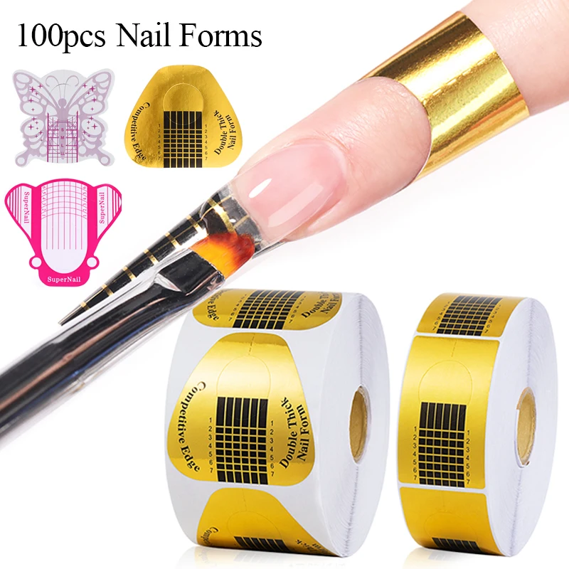 100Pcs Nail Art French Nail Form Tips Acrilico Uv Nail Gel Tips Extension Form Guide Gel Per Unghie Fai Da Te Curl Forms Adesivi Per Manicure