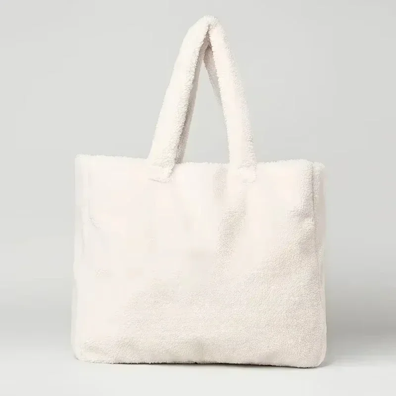 Goddess Yoga Foxy Sherpa Tote Fashion Letter Plush Handbag Comfortable Strap Large Capacity Storage Shoulder Bag 3