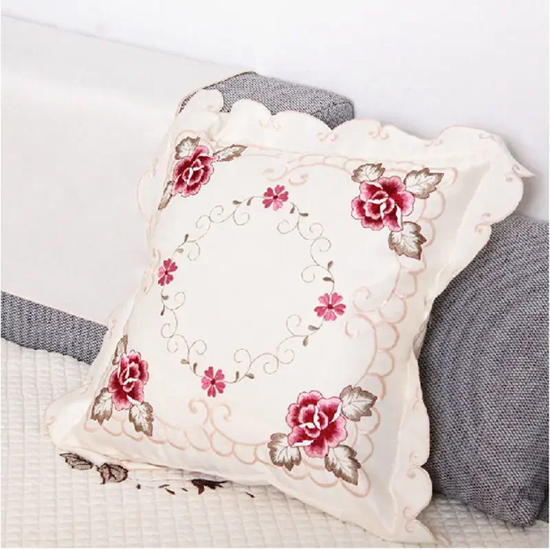 

European Embroidered Cushion Cover, Elegant Pillow Case, Flower Car Covers, Rustic Home Decor, Throw Pillow Covers