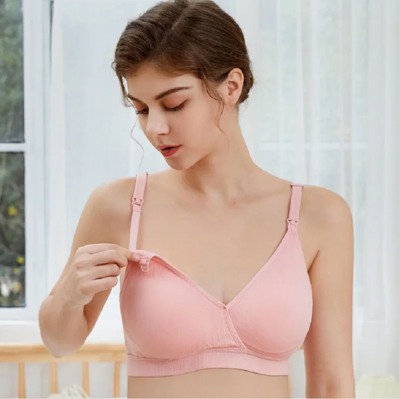 Maternity Nursing Bra Seamless V Neck Criss-Cross Breastfeeding Bras Wireless Feeding Bra for Pregnant Women