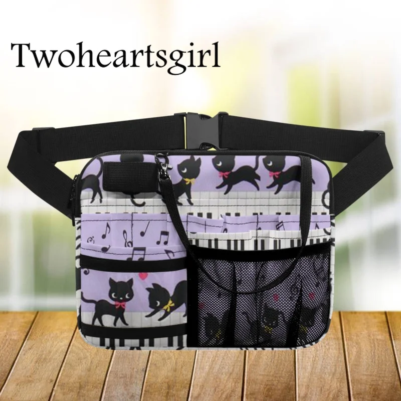 

Twoheartsgirl Colorful Music Cat Design Large Capacity Nurse Waist Bags Medical Supplies Storage Fanny Pack Portable Waist Pouch