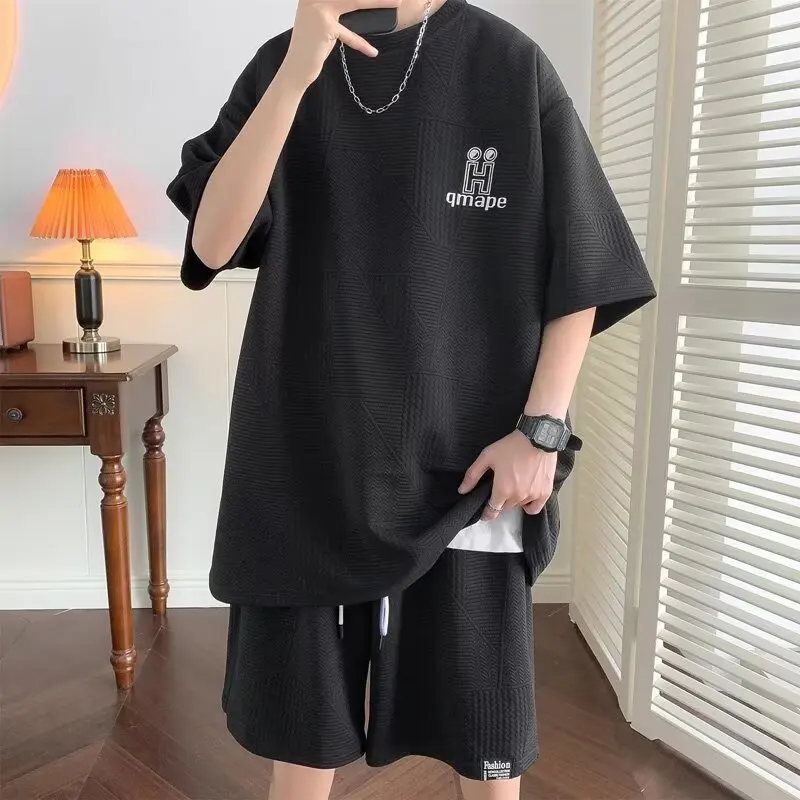 

Y2k Solid Shorts Comfortable Breathable Outfit Set Short-sleeved T-shirt Set Joggers Two Piece Set O Neck Half Sleeve M-8XL