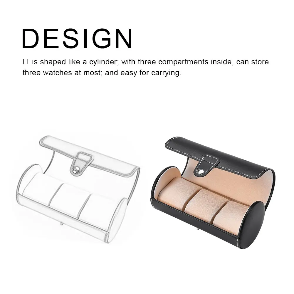 Watch Storage Box PU Leather Roll Travel Watch Box 3 Grids Cylinder Roll Holder Wristwatch Jewelry Gift Storage Display Case Watch Storage Box Watch Storage Bag Watch Storage Pouch