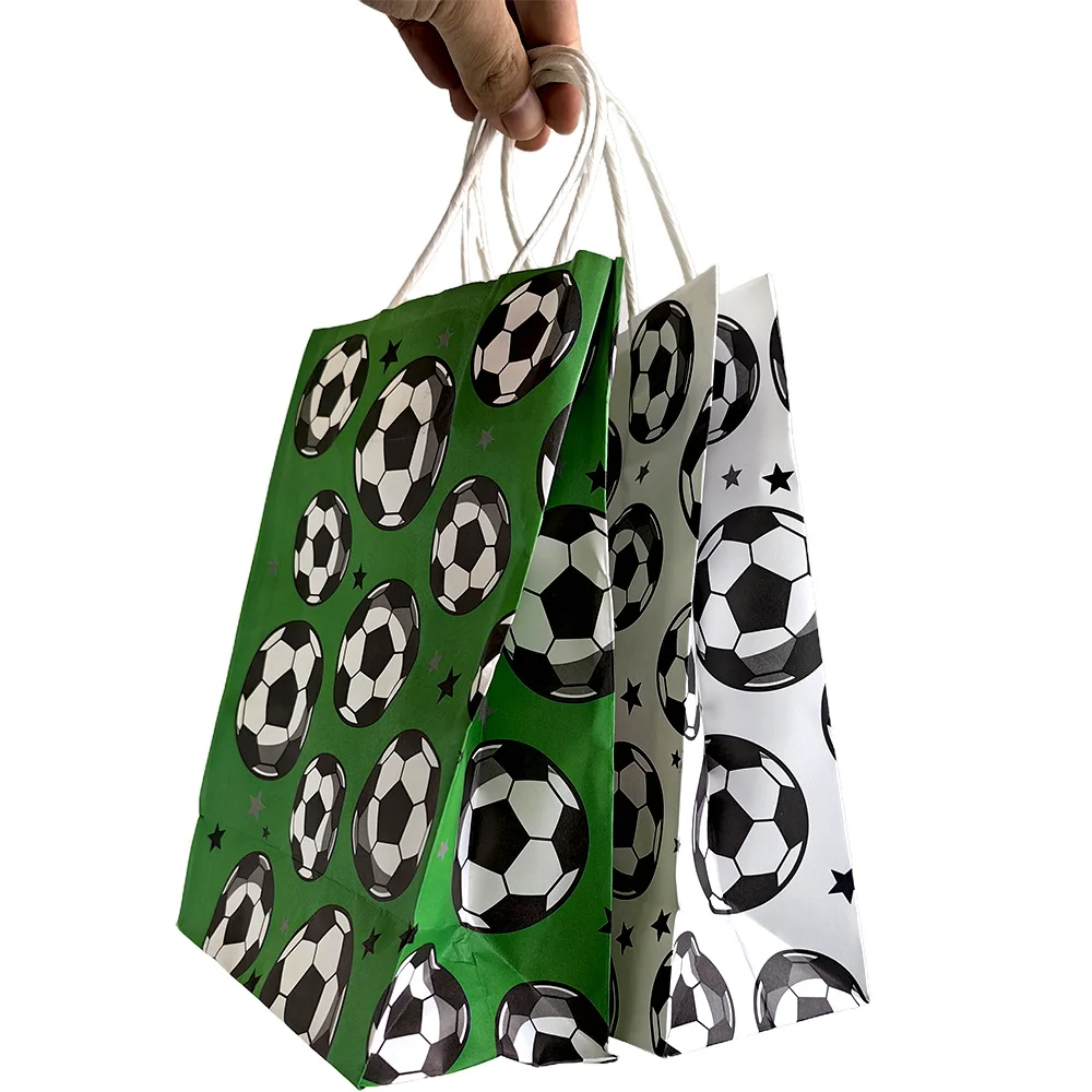 Party Bags soccer paper bags 5/10/20pcs Soccer Party Bags With Handles Soccer Party Gifts Bags Football Treat Theme Birthday Decors