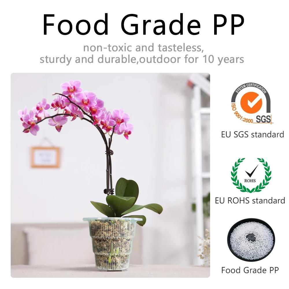 8 vasi per orchidee trasparenti, 16 cm, in plastica, con foro di