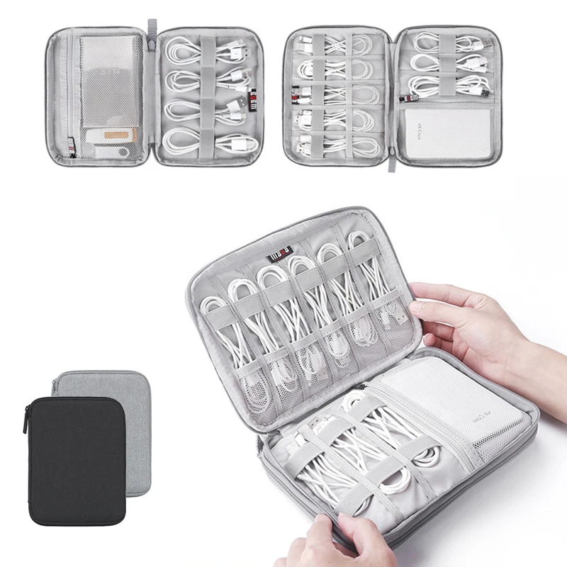 Gray Digital Storage Bag USB Data Cable Organizer Earphone Wire Bag Pen Power Bank Travel Kit Case Pouch Electronics Accessories cable organizer storage bag bag organizer pen pouch