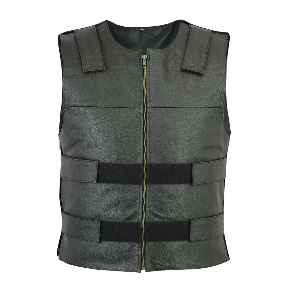 Classic Black Biker Faux Leather Waistcoat for Men  Sleeveless Vest  Perfect for Casual and Motorcycle Club Outfits