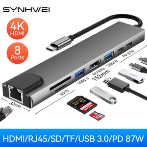 HUB USB-C / Type-C vers USB 3.0 x 3 + USB-C / Type-C + HDMI + RJ45 +  Lecteur de carte SD / TF Adaptateur HUB multifonction