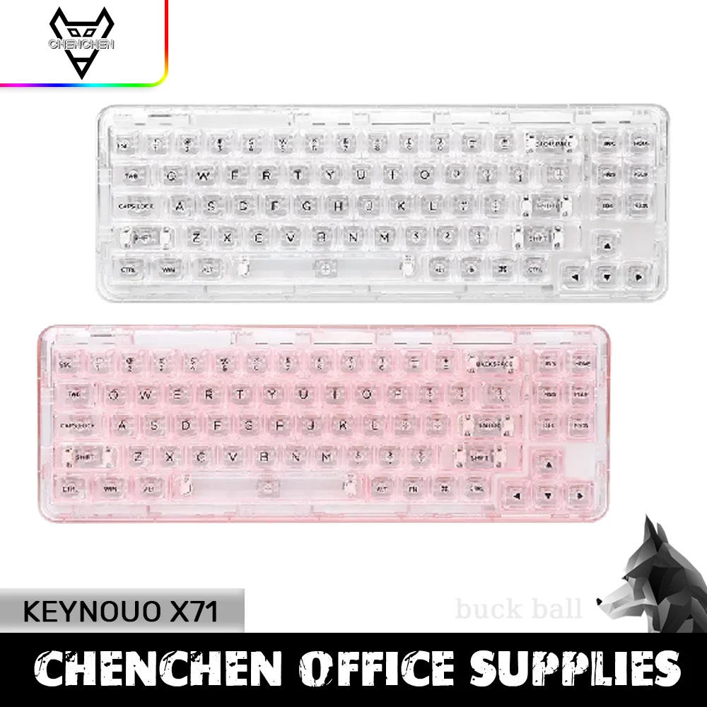 

Keynouo X71 Gamer Mechanical Keyboard Hot-swap 3Mode 2.4G Bluetooth Wireless Transparent Keyboards 71Keys Office Gaming Keyboard