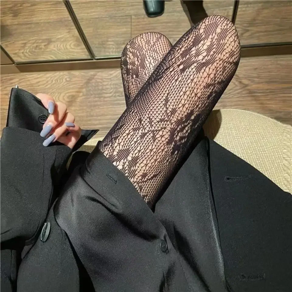 Woman Sexy Stockings Black White Lolita Cute Floral Letter JK Fishnet Pantyhose Thin Long Socks for Women Japanese Fashion