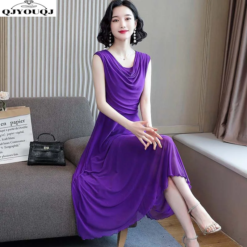 Sleeveless Pleated Dress 2024 Spring/summer New Waistband Slimming Oversized Long Style Elegant Long Skirt
