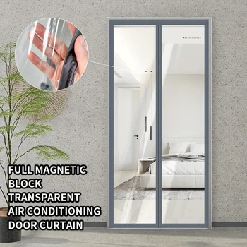 Condizionatore d'aria trasparente Blocco di calore del vento Condizionamento Tenda per porta Magnete Parabrezza antivento Plastica PVC morbido Inverno Estate 1