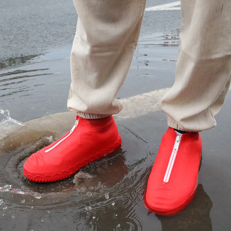 Women And Men Rubber Shoes Cover Zippers Unisex Reusable Waterproof Shoes Covers White Non-slip silicone Rain Covers Shoe Covers Rain Shoe Covers Silicone Shoe Covers Rain Shoe Protector
