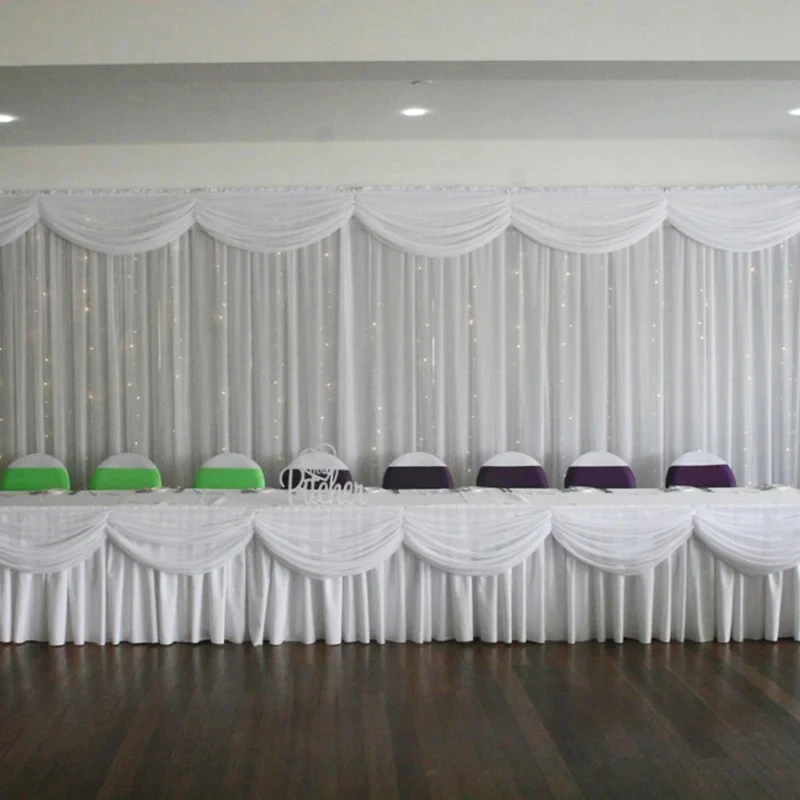 Rectangle White Table Skirts Ice Silk Ruffled Table Skirt Wedding Birthday Party Baby Shower Banquets Pleated Skirting