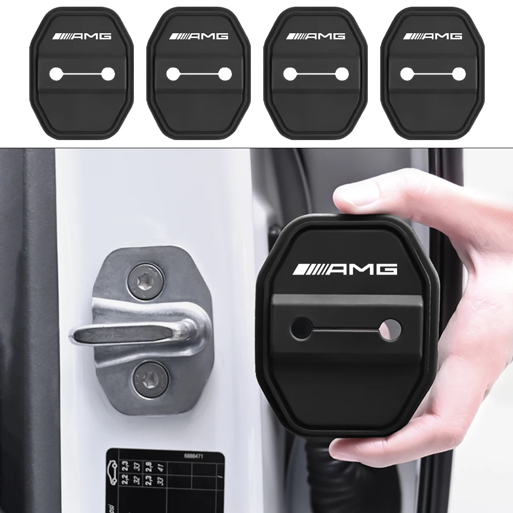 Car Sticker Silicone Door Lock Cover 4PCS Car AMG Emblem Silicone Door Lock Cover Protection Stickers for Mercedes Benz A B C E R G Class CLA GLC GLA W204 W212 W176
