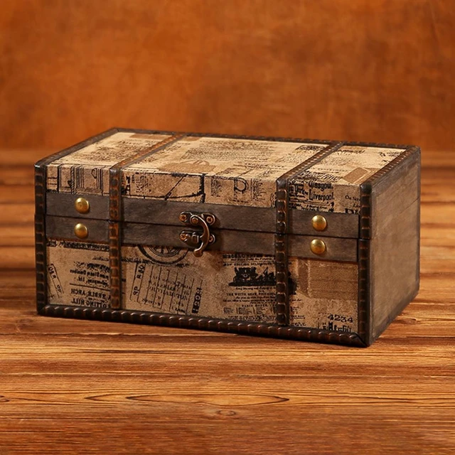 Wooden Storage Box Retro Chest  Treasure Chest Storage Box Us - Wooden Box  Desktop - Aliexpress