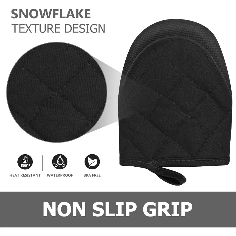 Silicone oven mitts kitchen gloves silicone oven gloves 1 Pair Short Oven Mitts Silicone Kitchen Oven Gloves High Heat Resistant 500℉ Non Slip Grip Surfaces Hanging Loop Black