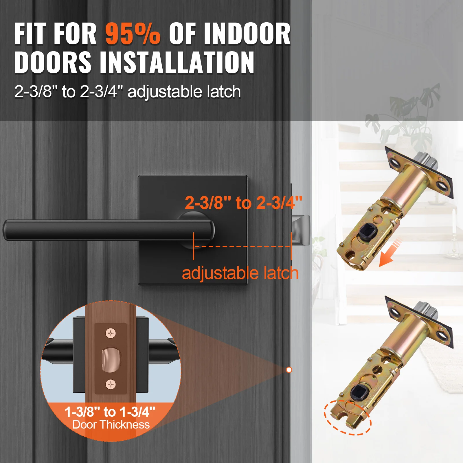 Door knobs VEVOR passage and privacy door handle matte black door lever left or right handing reversible lever square interior