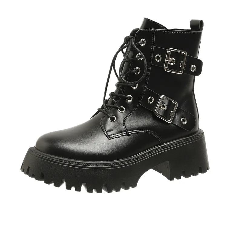 Ankle Chelsea Boots Women Shoes 2024 New Autumn Winter Flats Motorcycle Boots Round Toe Goth Punk Boots Chunky Mujer Zapatos