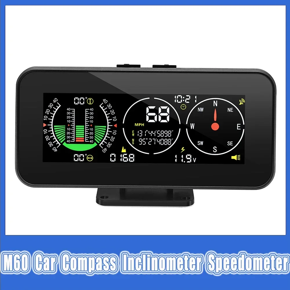 M60 Digitale Snelheid Hellingmeter Head Up Display Auto HUD Kompas Inclinometer Boordcomputer For Off-road Accessoires Veilig En Gebruiksvriendelijk(2 in 1