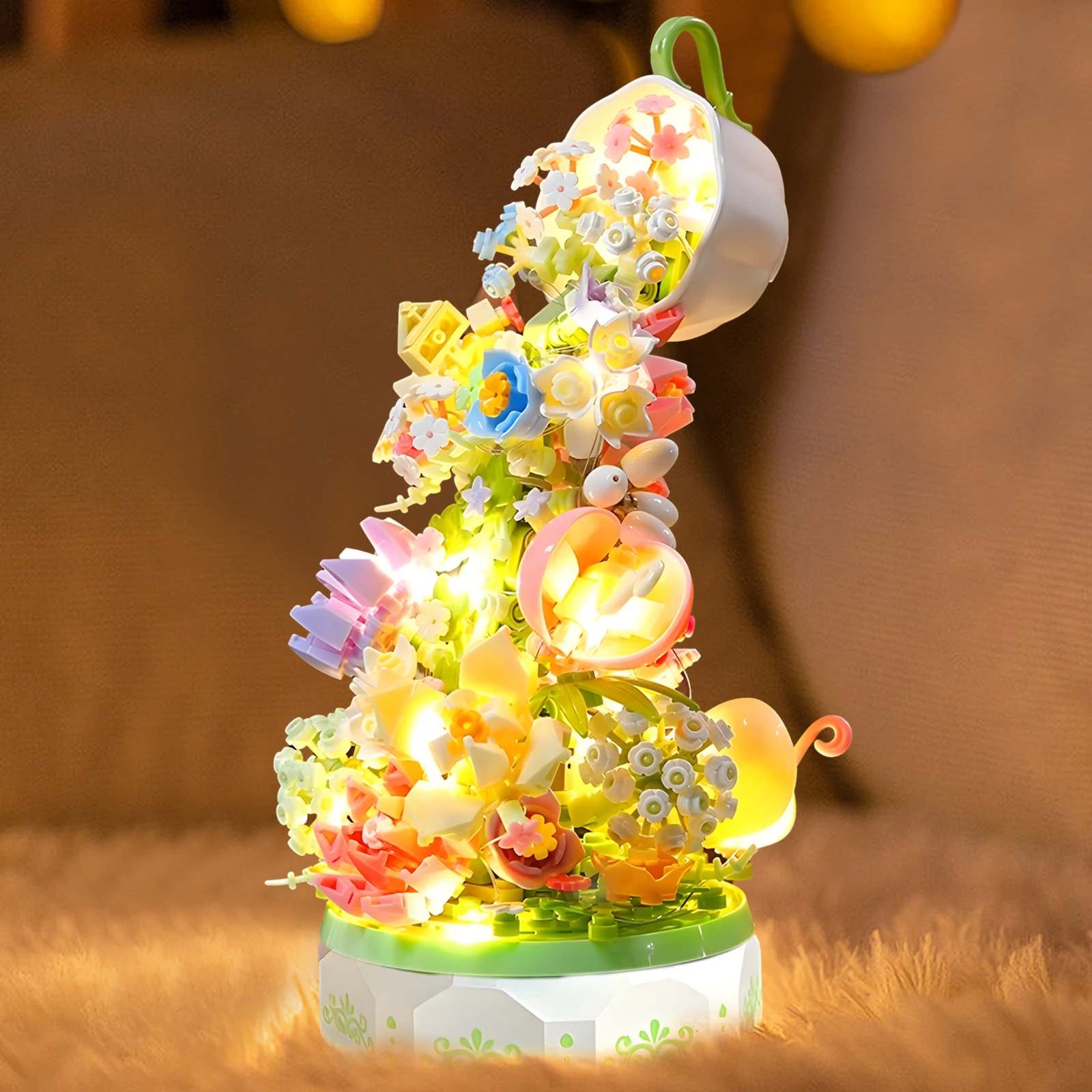 

DIY Magic Flowers Bouquet Building Blocks Teacup Lighted Flowers 575pcs Assembly Buildingblock Creative Toys For Girls Friends