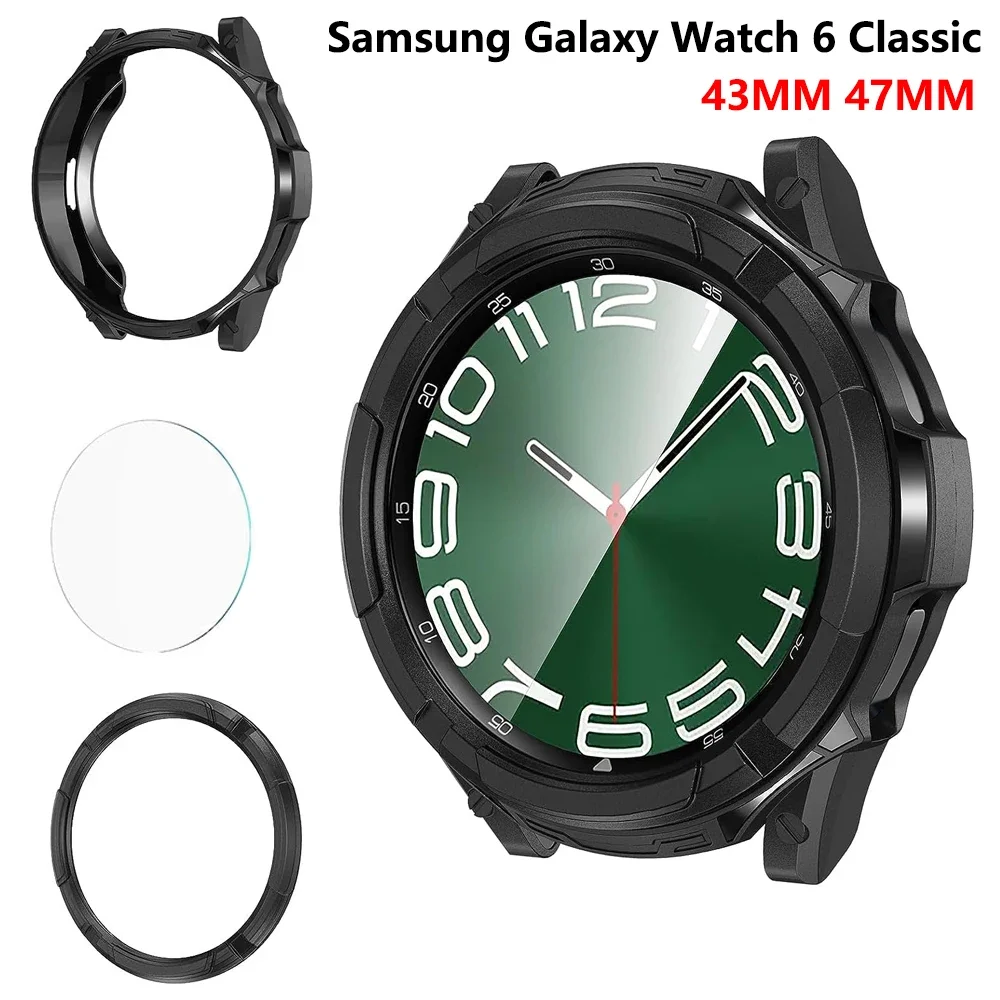 3-in-1 Protective Set: Case, Tempered Glass & Bezel Ring for Samsung Watch 6 Classic