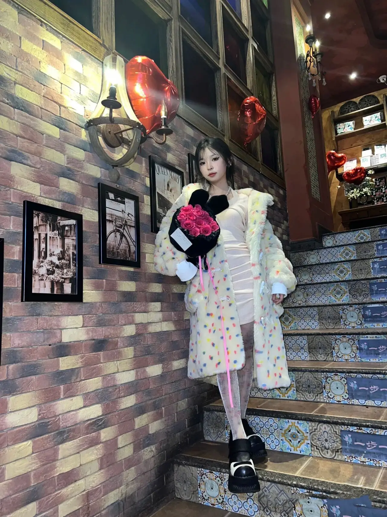 Horn Button Hooded Long Furry Coat Women's Environmental Protection Rabbit Fur Winter Thicken Thermal Long Sleeve Faux Fur Coat